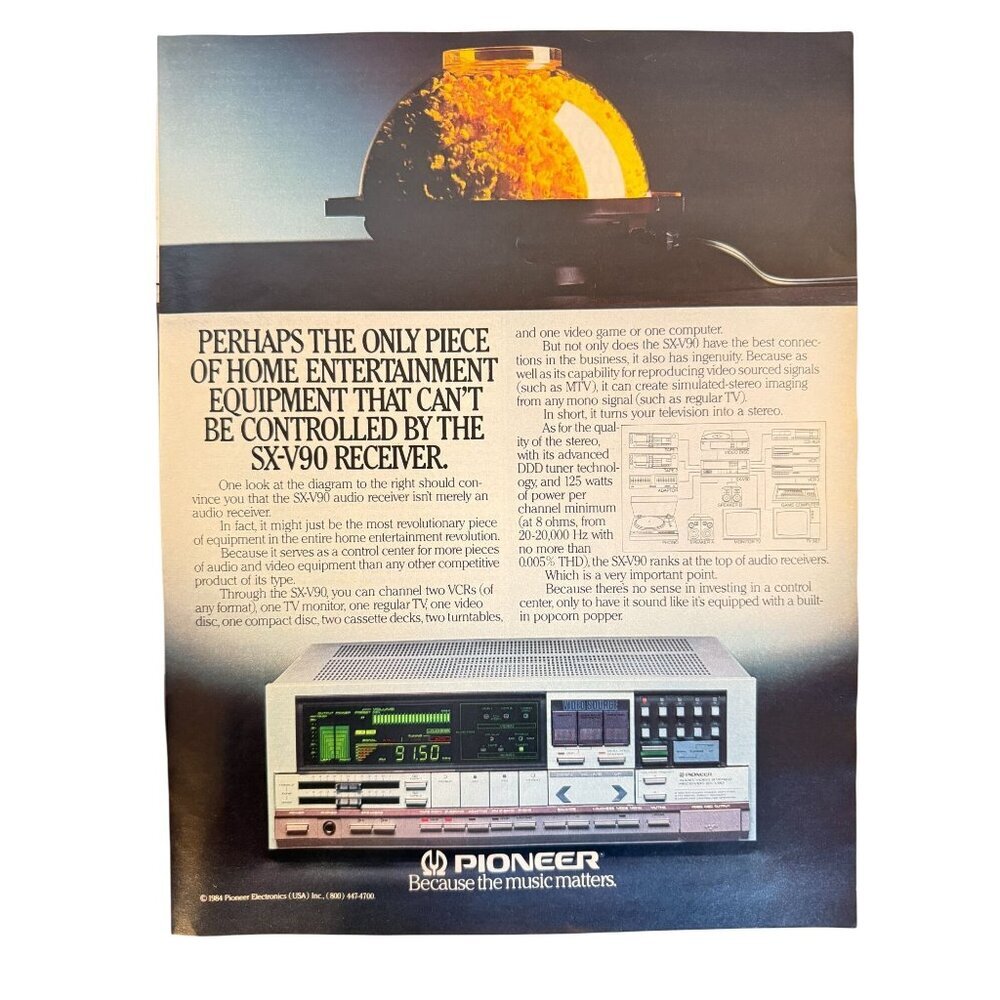 Vintage 1984 Pioneer Electronics Home Entertainment Receiver Advertisement Print